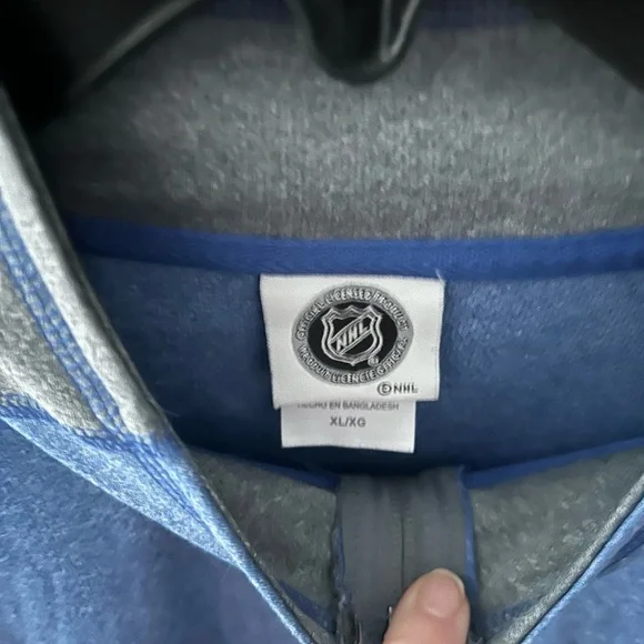 EUC RANGERS Blue and Gray New York Quarter-Zip Pullover W/Long Sleeves Collar - Picture 4 of 9